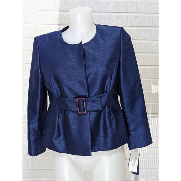 Jones Wear Jackets & Blazers - Jones Wear Women's Navy Blue Belted Long-Sleeve Suit Size 6 NWT